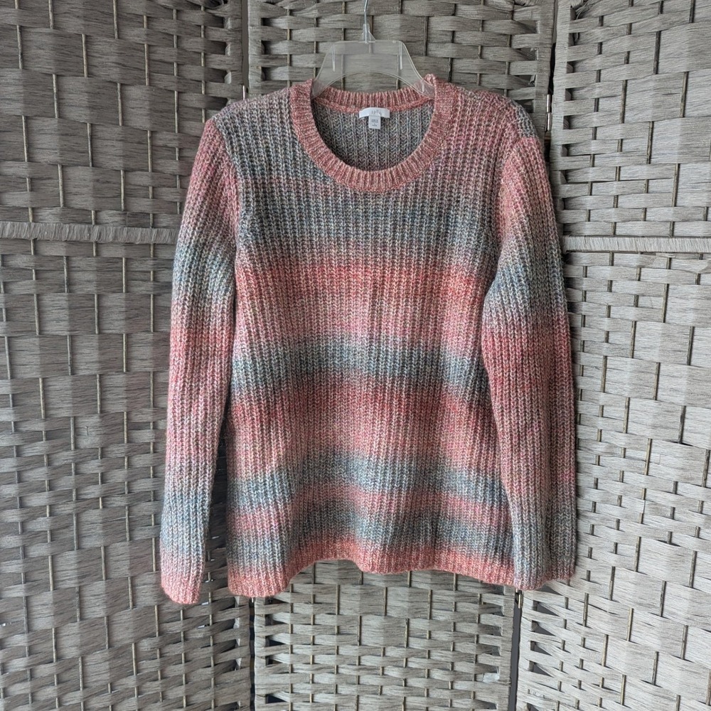 J. Jill Sweater Pink Ombre Shaker Knit Wool Blend Pullover LP Casual Cozy EUC